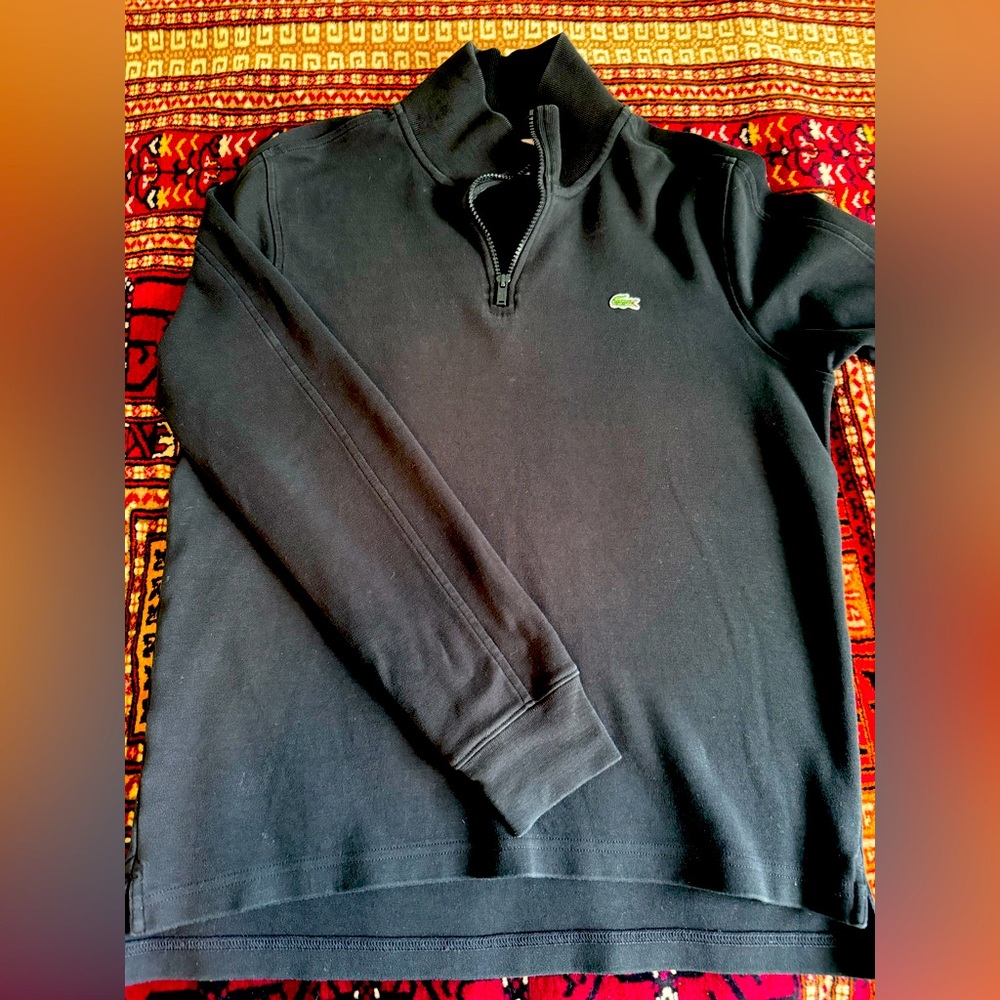 Lacoste Black Zip Up Sweater with Ribbed Cuffs